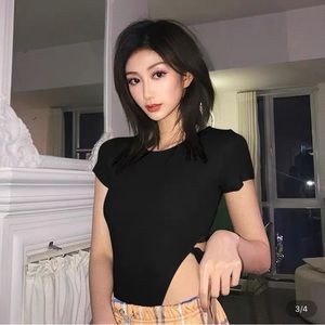 brand new bodysuit with lace slit detail black